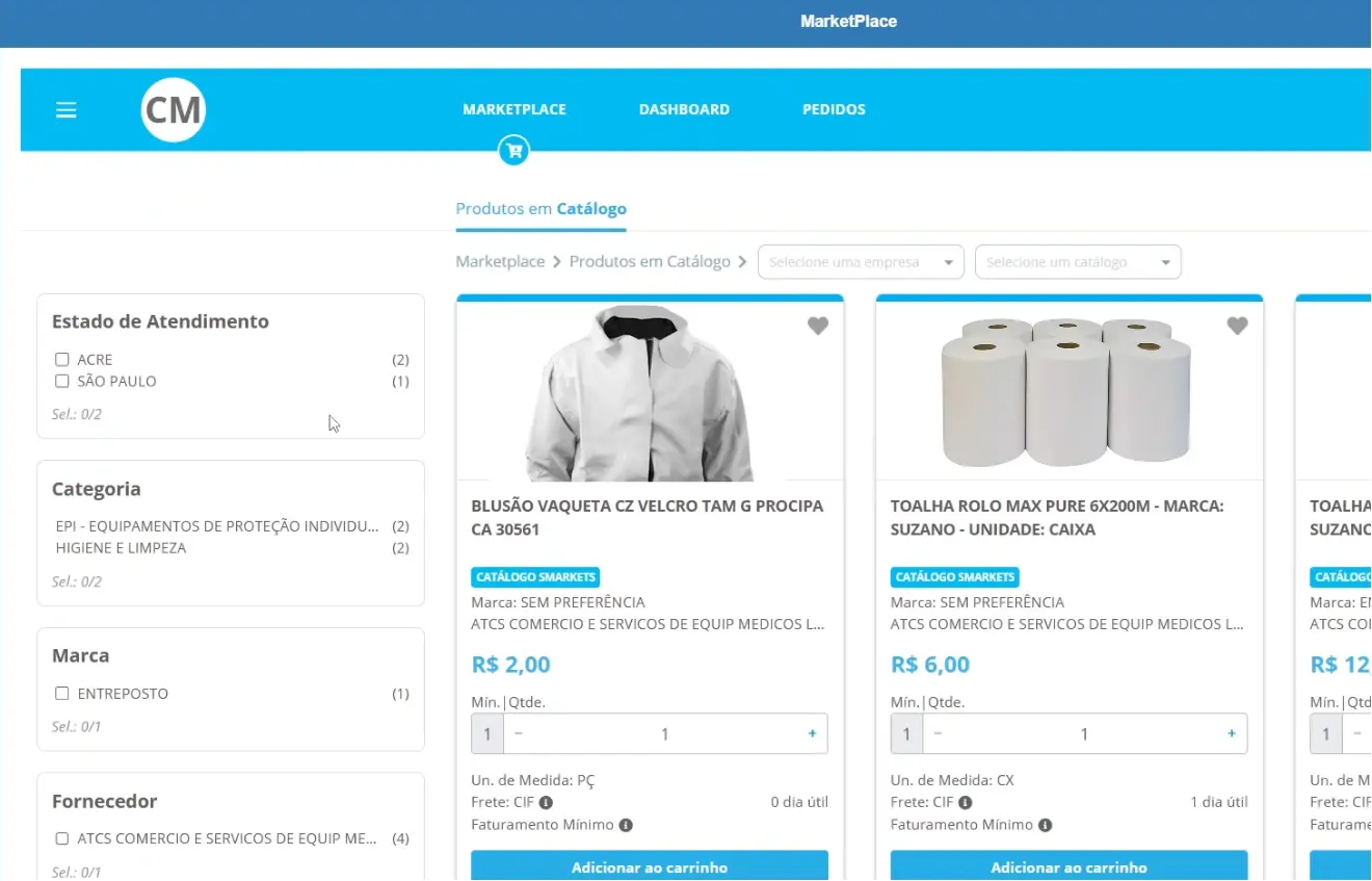 Marketplace de insumos e serviços para clínicas